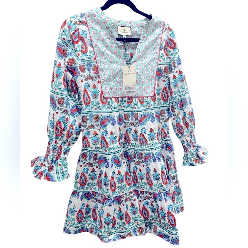 Tuckernuck Teal and seagrass block print dress size XS new with tags - Picture 4 of 6